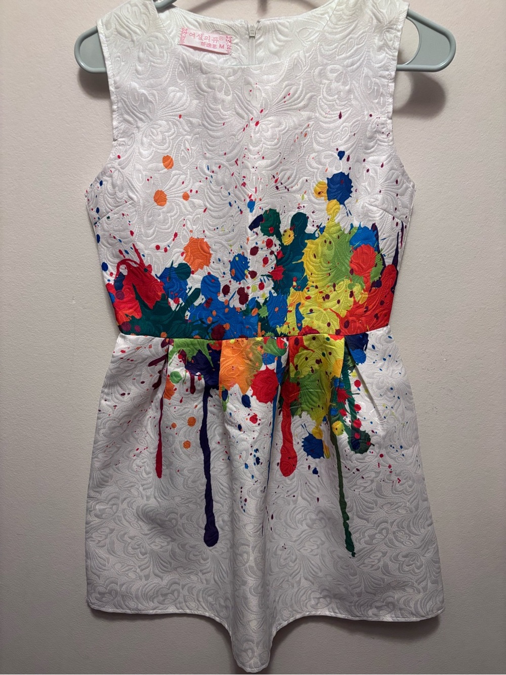 White Mini Dress with Multicolor Paint-Splash Print